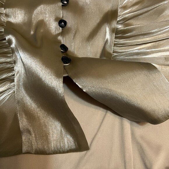Escape by Joanna Chen Sz 8 Metallic Sheer Button Blouse Ruched Waist Flare Cuff - Picture 8 of 8